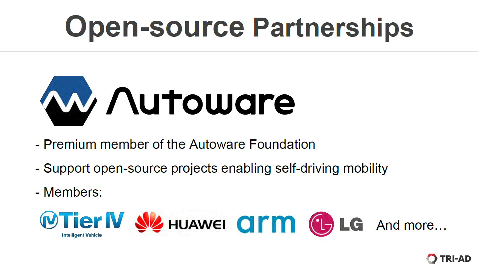 Autoware Foundaitonを支援（出所：TRI-AD）