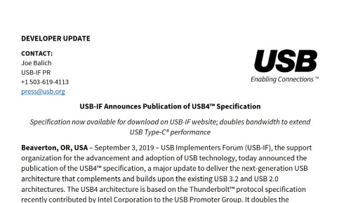 USB4に関するUSB-IFのプレスリリースをキャプチャーしたもの