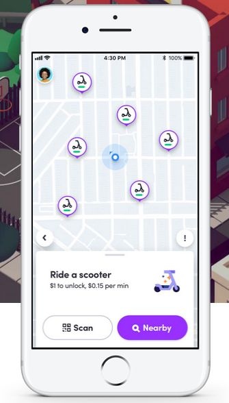 Lyft Scootersのアプリ画面の例