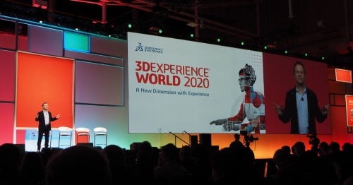 図1　イベント「3DEXPERIENCE WORLD」で登壇する同社SOLIDWORKS CEOのジャン・パオロ・バッシ氏