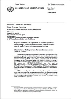 図3　「サイバーセキュリティーとサイバーセキュリティー管理システムに関する車両の認可に関わる調和規定」の提案書の表紙