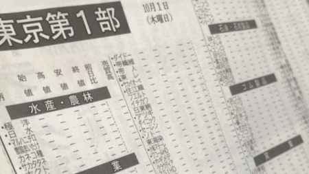 障害翌日朝刊の株式相場表。値付かずを示す「―」で埋め尽くされた