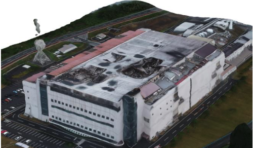 発災後の半導体製造工場の航空写真