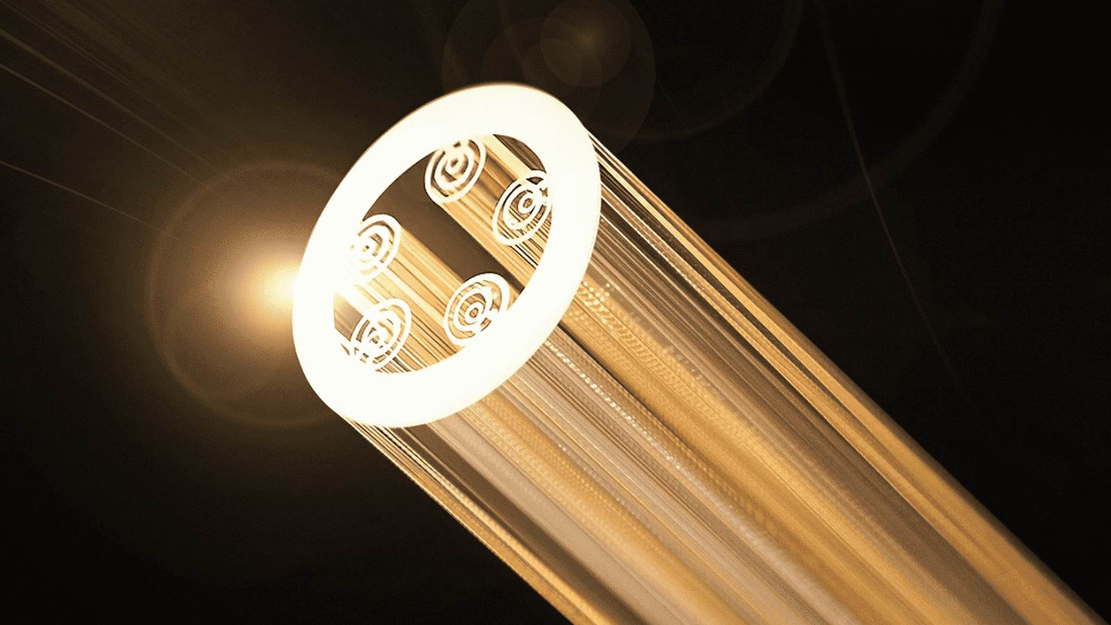 中空コア光ファイバーは、光の通り道にガラスではなく空気を使うことで損失を減らす（出所：YOFC）