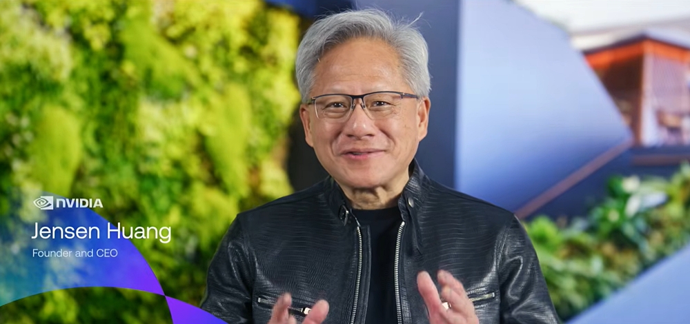 図3　お祝いのメッセージを送るNVIDIAのJensen Huang氏（出所：Armのイベント紹介ビデオから日経クロステックがキャプチャー）