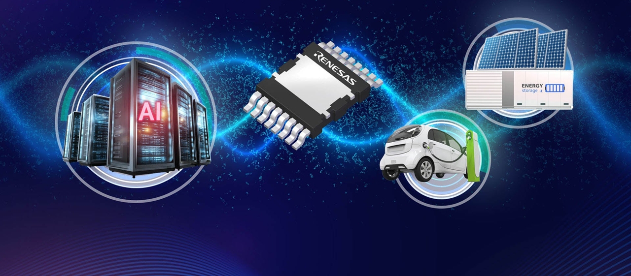 図1　耐圧650Vの双方向GaNスイッチ「TP65B110HRU」と応用先のイメージ（出所：ルネサスエレクトロニクス）