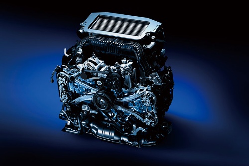 新開発の1.8L・直噴ターボの「CB18エンジン」。希薄燃焼を採用して最高熱効率40%以上を達成している(写真:スバル)
