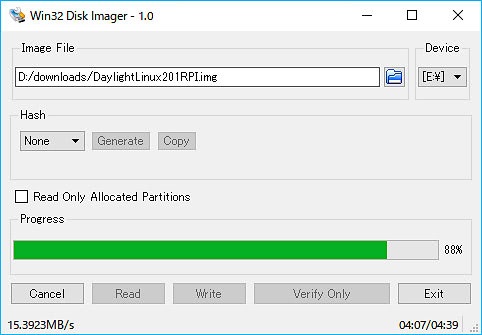 Daylight LinuxのイメージファイルをmicroSDカードに書き込み