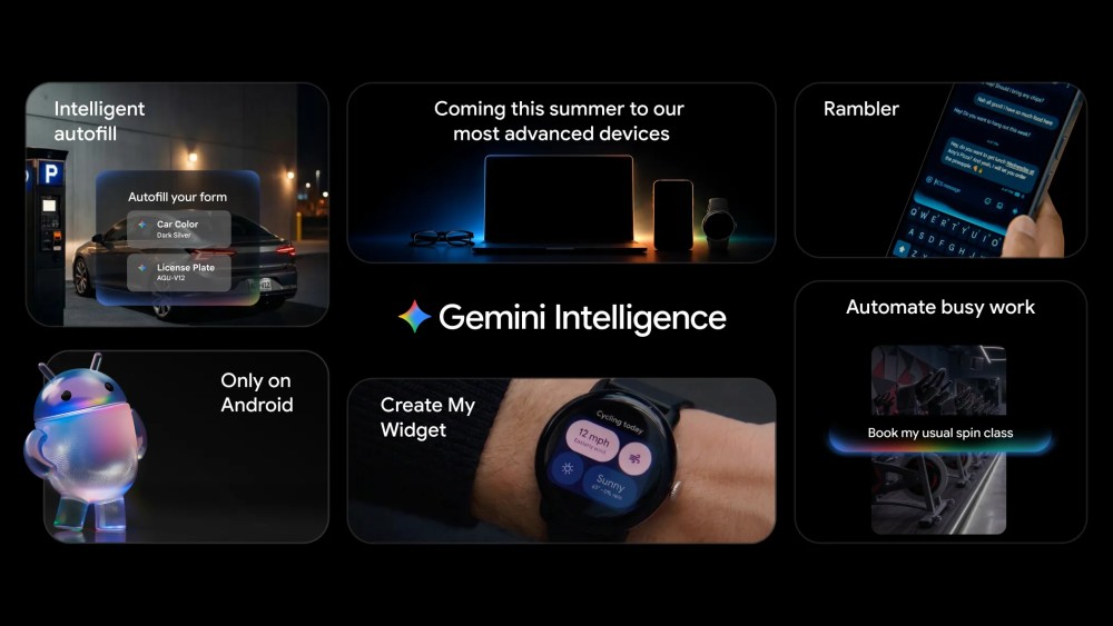 「Gemini Intelligence」の概要。AndroidのOSレベルでGeminiのAI技術を取り入れ、ユーザーが必要とする操作などを自動で代行する
