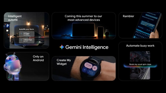 「Gemini Intelligence」の概要。AndroidのOSレベルでGeminiのAI技術を取り入れ、ユーザーが必要とする操作などを自動で代行する