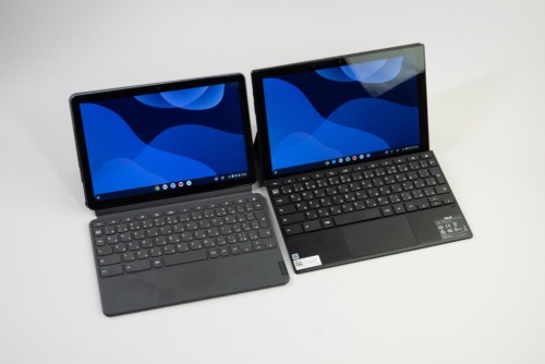 右がASUS Chromebook Detachable CM3、左はIdeaPad Duet Chromebook