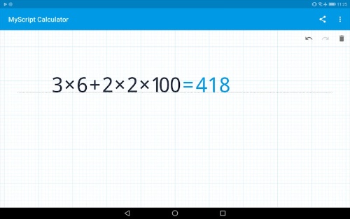アプリ「MyScript Calculator」で答えが出た例
