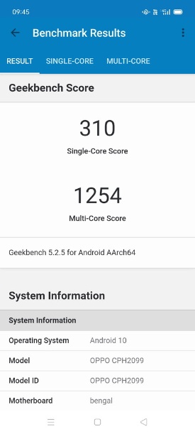 「Geekbench 5」というアプリでベンチマークを測定してみた。ミドルハイのSnapdragon 700番台よりも若干低いスコアだった