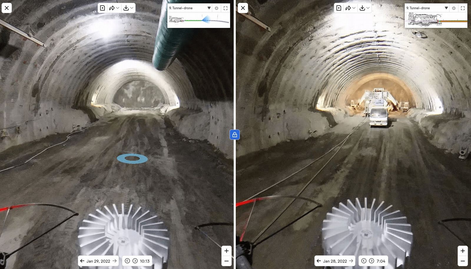 VR映像を時系列で並べた画面（資料：センシンロボティクス、フジタ）
