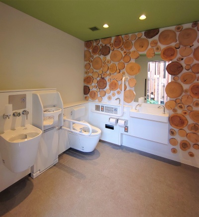 上の写真のトイレ内部。室面積は6.12m<sup>2</sup>と、かなり広い(写真:日経クロステック)