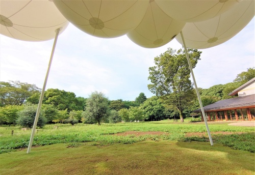 パビリオンの下から周りの景色を眺める(写真:日経クロステック)