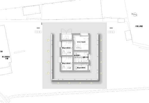 恵比寿駅西口公衆トイレの平面図。敷地面積は約40m<sup>2</sup>(資料:大和ハウス工業)