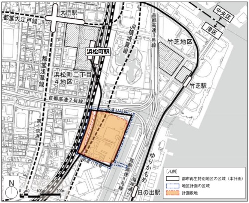 計画地はJR浜松町駅に隣接する、山手線沿いの広大な敷地だ（資料：野村不動産ホールディングス、JR東日本）