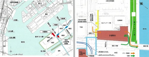 敷地は豊洲6丁目の6街区にある。目の前に東京湾の運河があり、対岸には東京五輪で選手村が置かれた「HARUMI FLAG（ハルミフラッグ）」が見える（資料：万葉倶楽部）