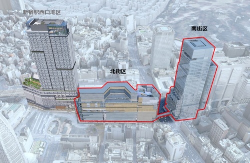 北街区と南街区の完成イメージ（資料：京王電鉄、JR東日本）