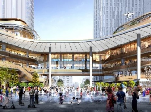 高輪ゲートウェイ駅に直結する、約6500m<sup>2</sup>の駅前広場。1日に約27万人の往来を想定し、様々なデータを収集して活用する(資料:JR東日本)