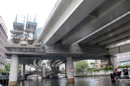 江戸橋入り口部で撤去が済んだ区間。2022年6月24日に撮影（写真：日経クロステック）