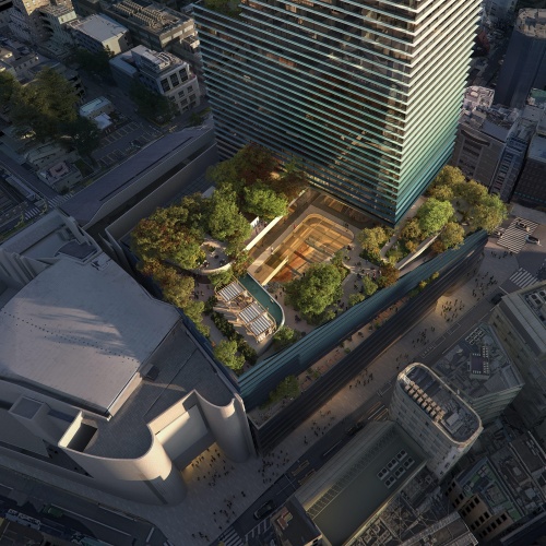 低層部の屋上に設ける庭園「The Sanctuary(ザ・サンクチュアリ)」のイメージ(資料:東急、L Catterton Real Estate、東急百貨店)