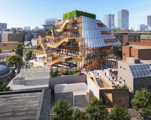 奥原宿がある北西側の外観イメージ。広場などの屋外空間を設ける(出所:NTT都市開発)