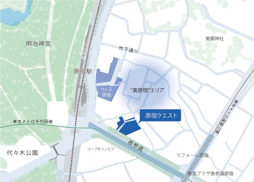 原宿クエストの位置。「WITH HARAJUKU(ウィズ原宿)」のすぐそば(出所:NTT都市開発)