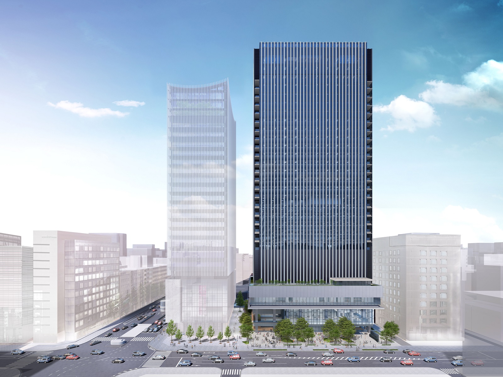 建設中のTODAビル（右）と「ミュージアムタワー京橋」（左）（出所：戸田建設）