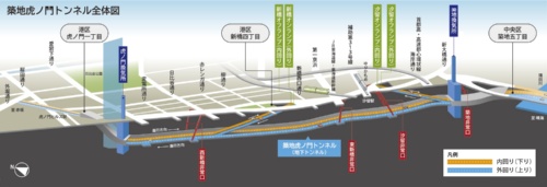 築地虎ノ門トンネルの全体図(出所:東京都)
