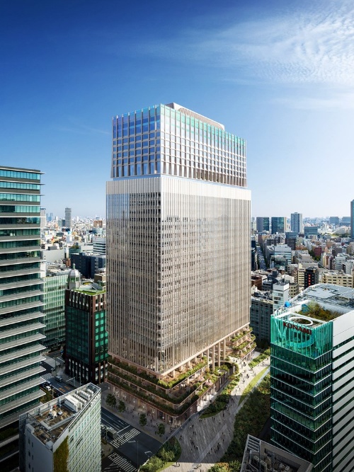 東京・京橋に高さ約180mの超高層ビルが誕生する。建物は2025年度に着工し、29年度に竣工を予定している。資料は完成イメージ（出所：東京建物）