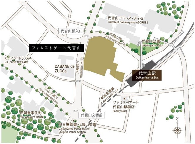 フォレストゲート代官山の位置図。東急東横線の代官山駅の目の前という好立地（出所：東急不動産）