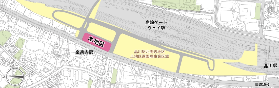 赤く示した箇所が東急不動産と京浜急行電鉄が開発しているエリア。近くにJR山手線の高輪ゲートウェイ駅や品川駅がある（出所：東急不動産）