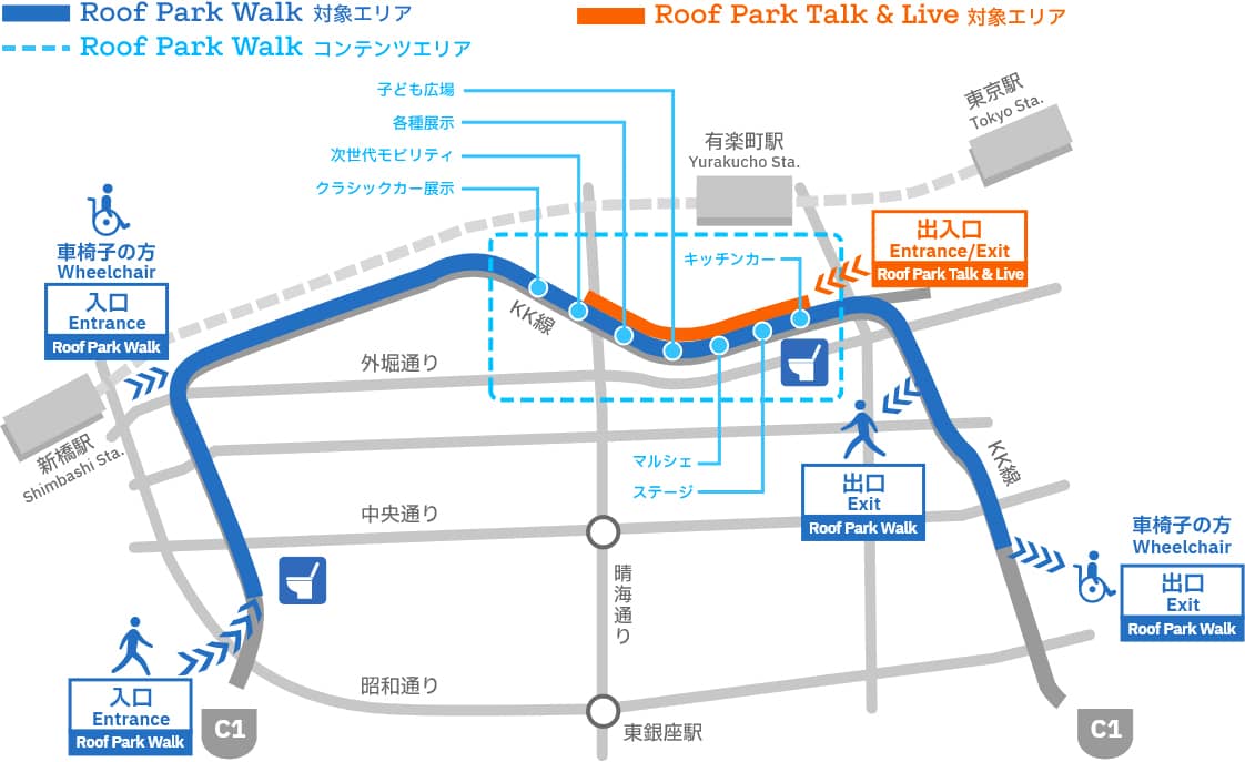ウォークイベントの地図（出所：東京都／東京高速道路）
