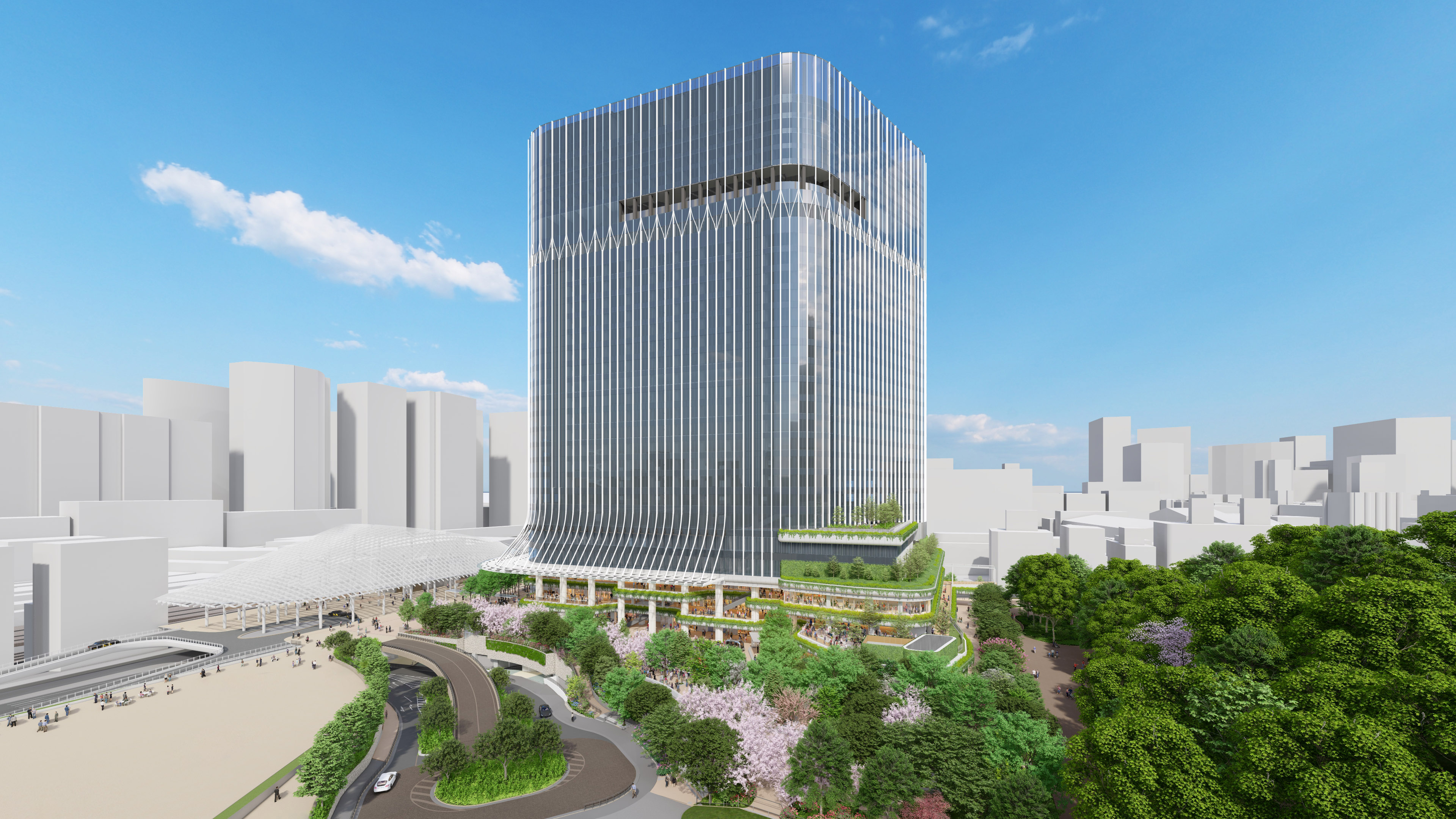 「京急品川開発プロジェクト（品川駅西口地区A地区新築計画、仮称）」の完成イメージ。建物は地下4階・地上29階建てで、トヨタ自動車の新東京本社などが入居する予定（出所：京浜急行電鉄）