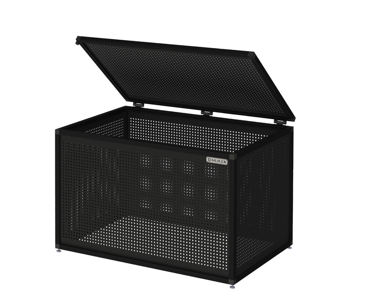 通気性が良く臭いがこもりにくいパンチング仕様の屋外ごみ収集庫