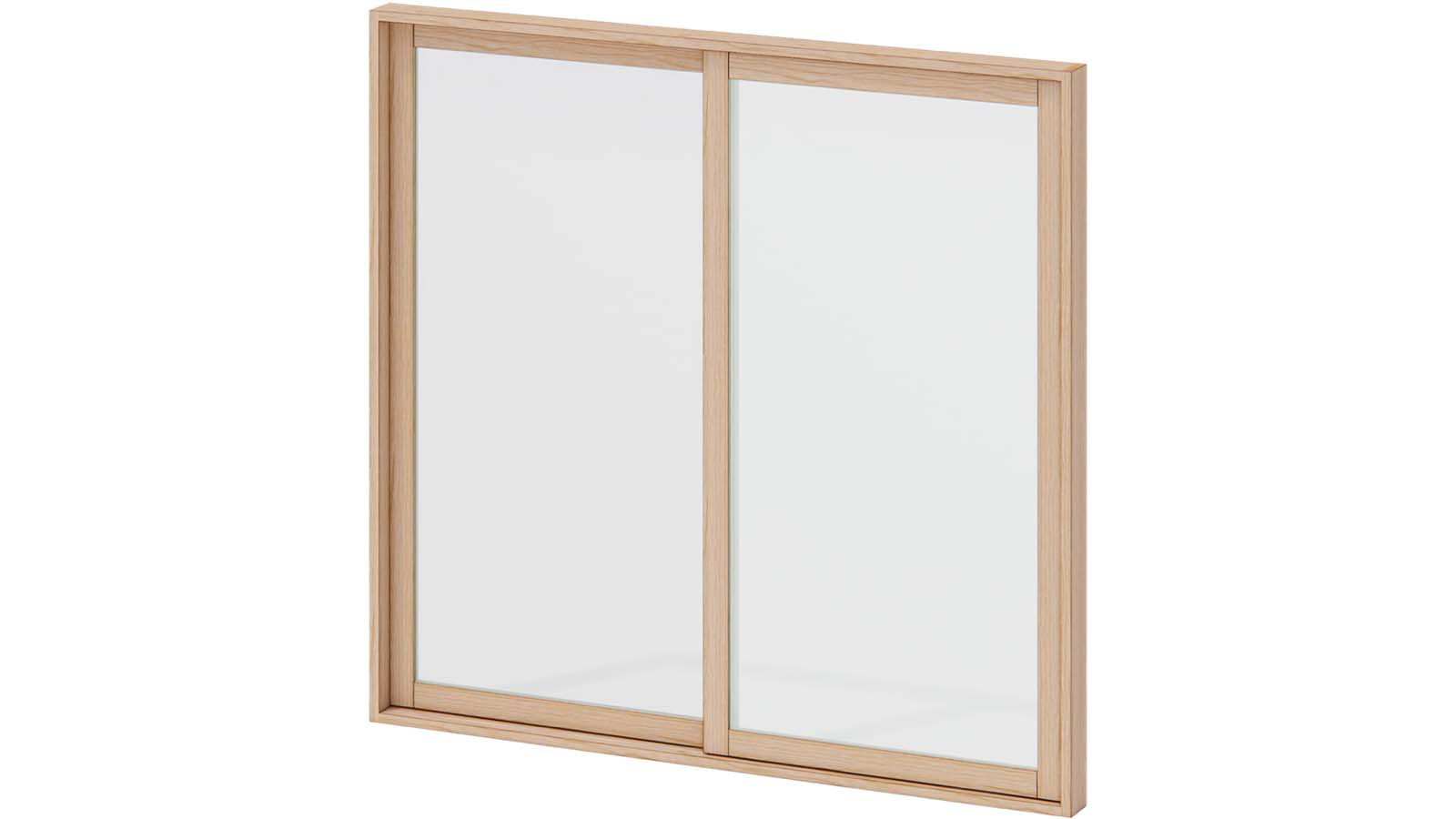 既存サッシの内側に設置するヒノキ材のインナーサッシ