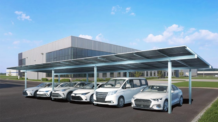 両面発電電池を搭載した産業用ソーラーカーポート