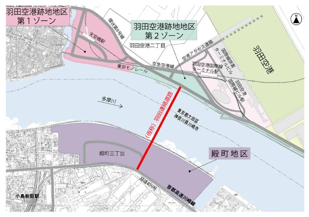 羽田連絡道路の位置図（資料：川崎市）