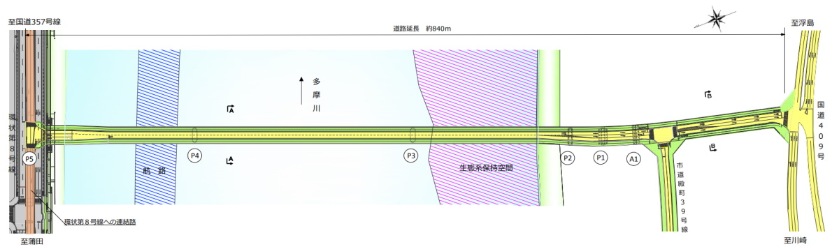 羽田連絡道路の平面図（資料：川崎市）