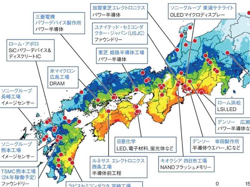 南海トラフ巨大地震、国内半導体工場の想定震度を可視化してみた