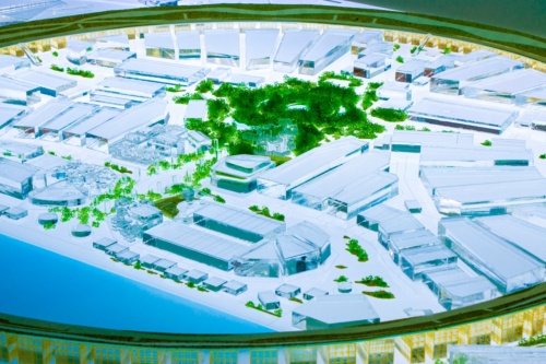 2025年日本国際博覧会協会が2022年10月に公開した大阪・関西万博会場の模型。縮尺は1000分の1で、大きさは縦1.9m、横1.8mある（出所：2025年日本国際博覧会協会）