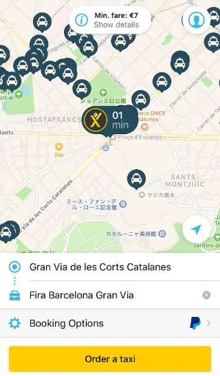 配車アプリ「mytaxi」の利用イメージ。バルセロナのタクシーで使えるUber風のアプリ