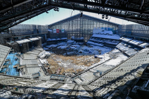 北海道ボールパークFビレッジに建設中の新球場「エスコンフィールドHOKKAIDO」。設計を大林組とHKS、施工を大林組・岩田地崎建設JVが担当(資料:ファイターズ スポーツ&エンターテイメント)