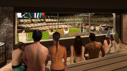 21年12月21日には「TOWER 11(タワー・イレブン)」の一部フロアに入る温浴・サウナ施設の概要を発表。運営をSQUEEZE(東京・港)、サウナ監修をTTNE(同)が担当する(資料:ファイターズ スポーツ&エンターテイメント)