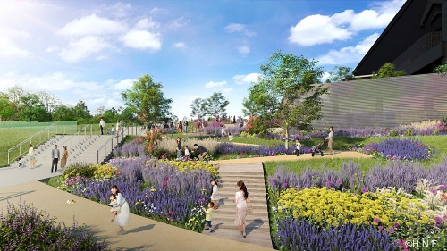 22年6月27日には、3つのガーデンの概要と、ガーデンづくりに参加する「ガーデンサポーター」の募集を発表。ランドスケープは、高野ランドスケーププランニング(札幌市)が監修する(資料:ファイターズ スポーツ&エンターテイメント)