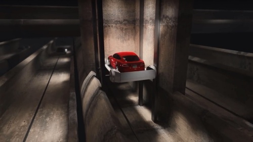 イーロン・マスク氏が設立したトンネル掘削会社の米ボーリングカンパニーが2017年に公開した動画の一部。都市の地下に張り巡らしたトンネル内を、電動のモビリティーが疾走する（資料：The Boring Company）