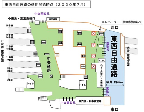 「新宿駅東西自由通路」整備後平面図(供用開始時点)(資料:JR東日本)