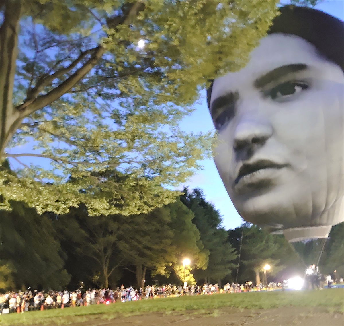 21年7月16日、代々木公園の上空に巨大な「顔」が浮かんだ。現代アートチーム「目」によるプロジェクトだ（写真：日経クロステック）